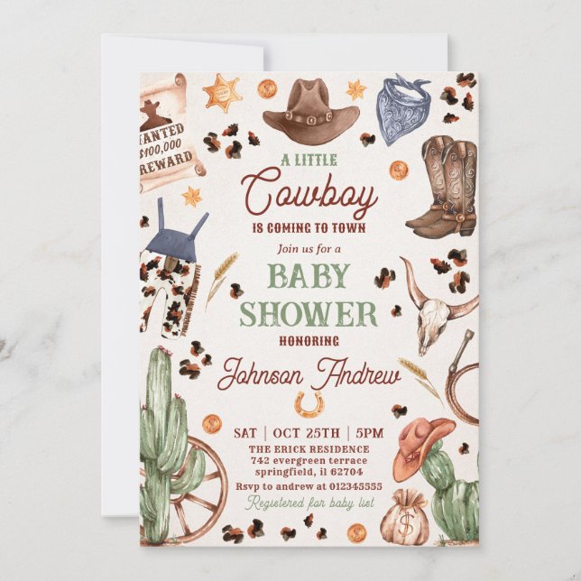 Privat Ranch CowBoy Baby Shower Inbjudningar (Framsida)