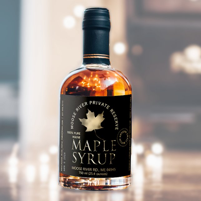 Privat reservmaple Syrup Black med Guld Löv Vinflaska Etikett (Skapare uppladdad)