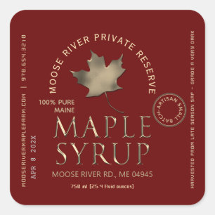 Privat reservmaple Syrup Red med Guld Löv Fyrkantigt Klistermärke