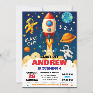 Privat Space Boy Astronaut Outet Birthday Inbjudningar