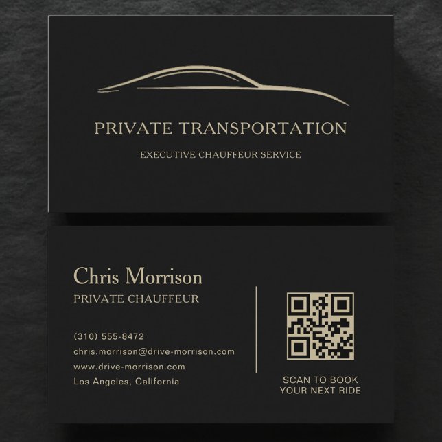 Privat transport QR-kod Svart & Guld Visitkort (Skapare uppladdad)