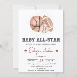 Privat Vintage Sports Baby Shower, vitt tema Inbjudningar