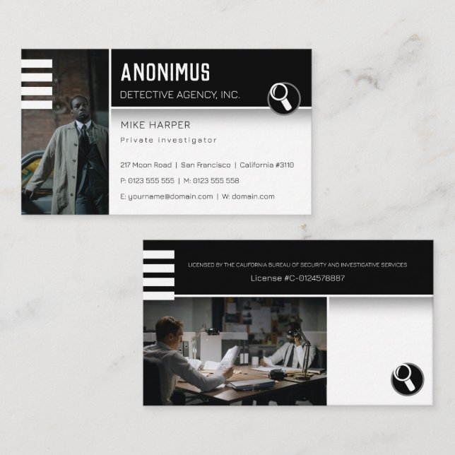 Privata utredningar | Detektiv Professionell Visitkort (Fram/baksida)
