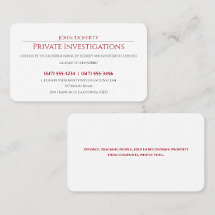 Privata utredningar Detektiv Professionell Visitkort