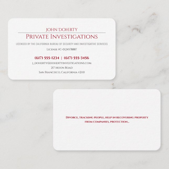 Privata utredningar | Detektiv Professionell Visitkort (Fram/baksida)