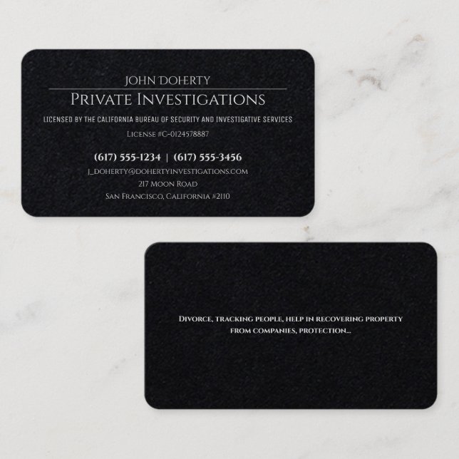 Privata utredningar | Detektiv Professionell Visitkort (Fram/baksida)