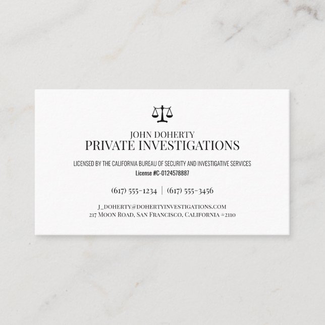 Privata utredningar | Detektiv Professionell Visitkort (Framsida)