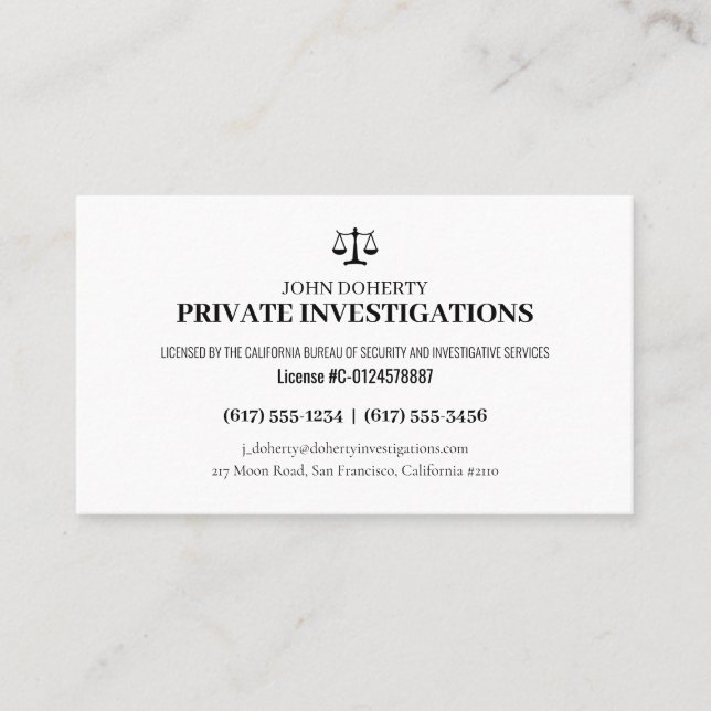 Privata utredningar | Detektiv Professionell Visitkort (Framsida)