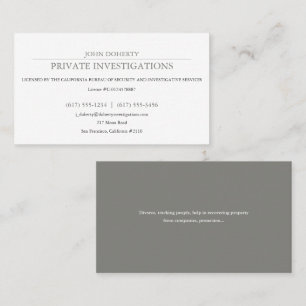 Privata utredningar   Detektiv Professionell Visitkort