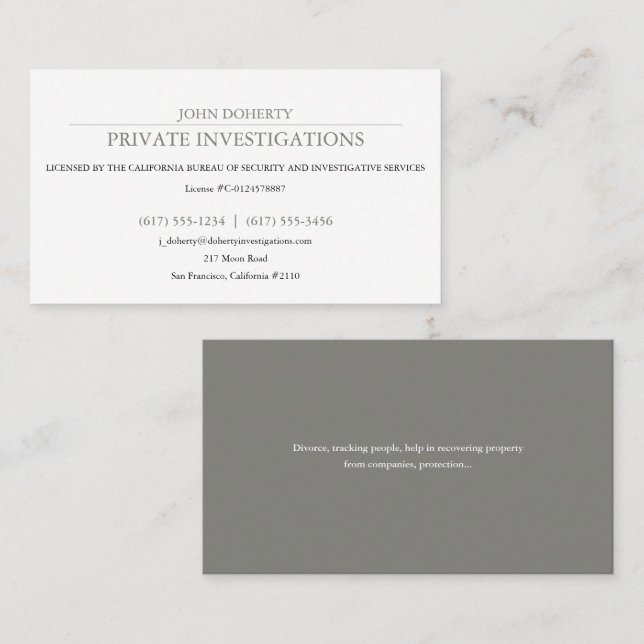 Privata utredningar | Detektiv Professionell Visitkort (Fram/baksida)