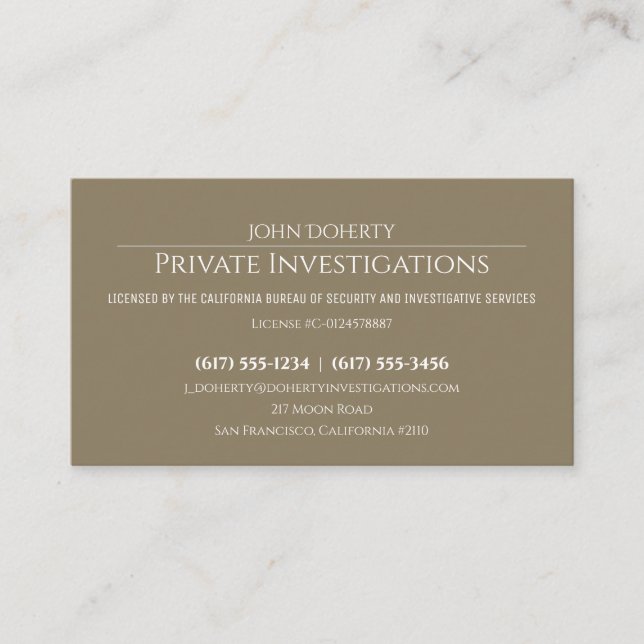 Privata utredningar | Detektiv Professionell Visitkort (Framsida)