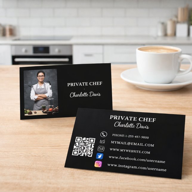 Private chef black white photo catering QR code Visitkort (Skapare uppladdad)