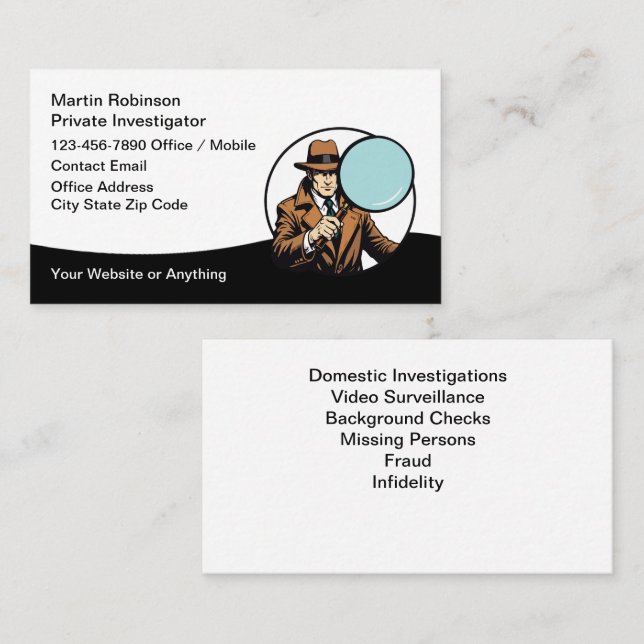 Private Investigator Theme Business Cards Visitkort (Fram/baksida)