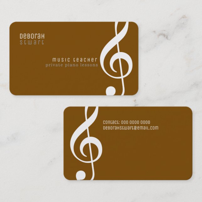 Private lessons music teacher brown visitkort (Fram/baksida)