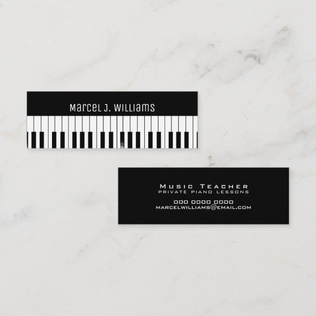 Private Piano Lessons Music Teacher Black Mini Visitkort (Fram/baksida)