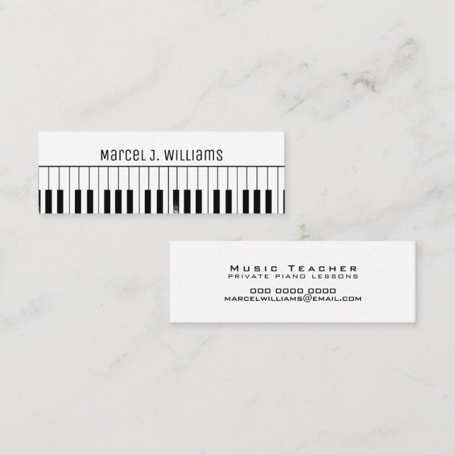 Private Piano Lessons Music Teacher white Mini Visitkort (Fram/baksida)
