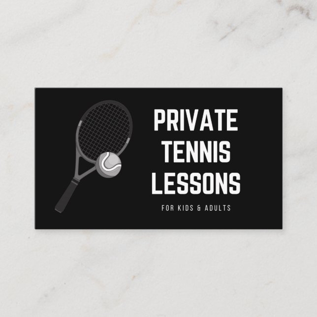 Private Tennis Lessons Coola Black & White Coach Visitkort (Framsida)