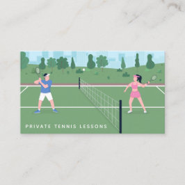 Private Tennis Lessons Modern Court Illustration Visitkort