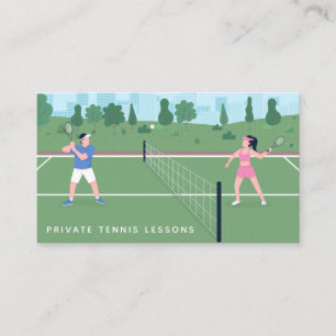 Private Tennis Lessons Modern Court Illustration Visitkort