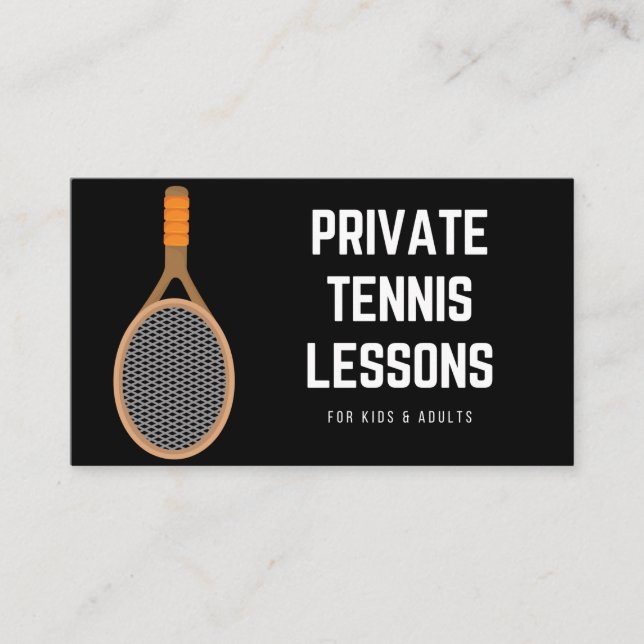 Private Tennis Lessons Snyggt Black Sport Coach Visitkort (Framsida)