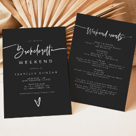 PRIYA Black Contemporary Bachelorette Itinerary Inbjudningar