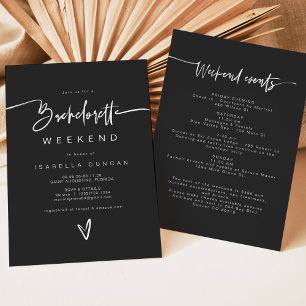 PRIYA Black Contemporary Bachelorette Itinerary Inbjudningar