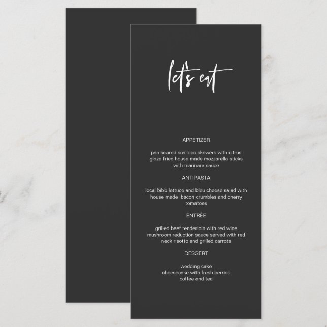 PRIYA Edgy Black Modern Låt oss Eat Menu Meny (Fram/baksida)