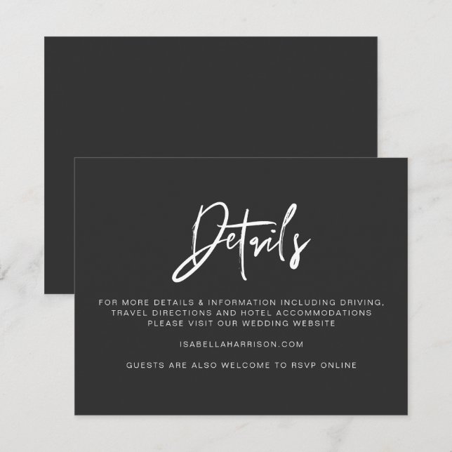 PRIYA Modern Black Bröllop-informationskort Inbjudningar (Fram/baksida)