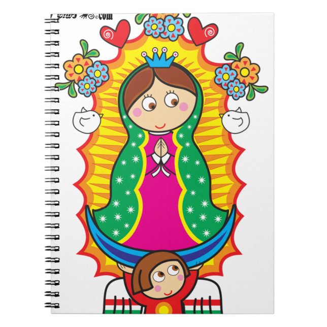 PRO ANPASSADE FÖR VIRGEN DE GUADALUPE CARICATURA ANTECKNINGSBOK MED SPIRAL (Framsidan)