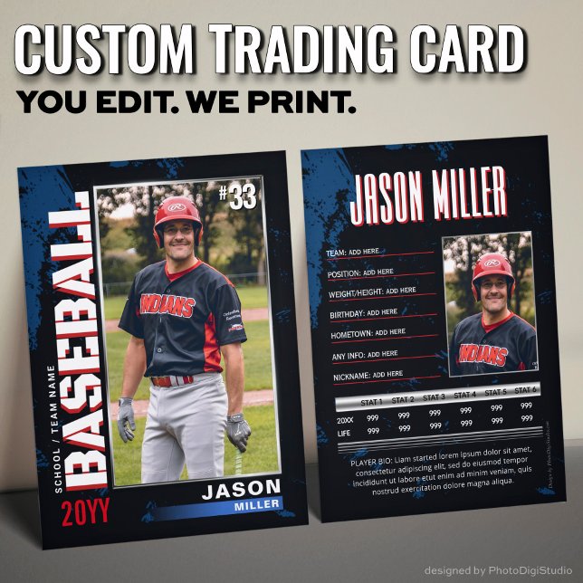 PRO-baskort med Stats Player Trafikkort (Custom Baseball Trading Card PRO Player Stats Card)