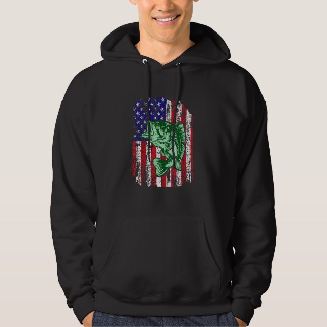Pro Bass Fishing American Flagga Angler Fisherman  Hoodie (Framsida)