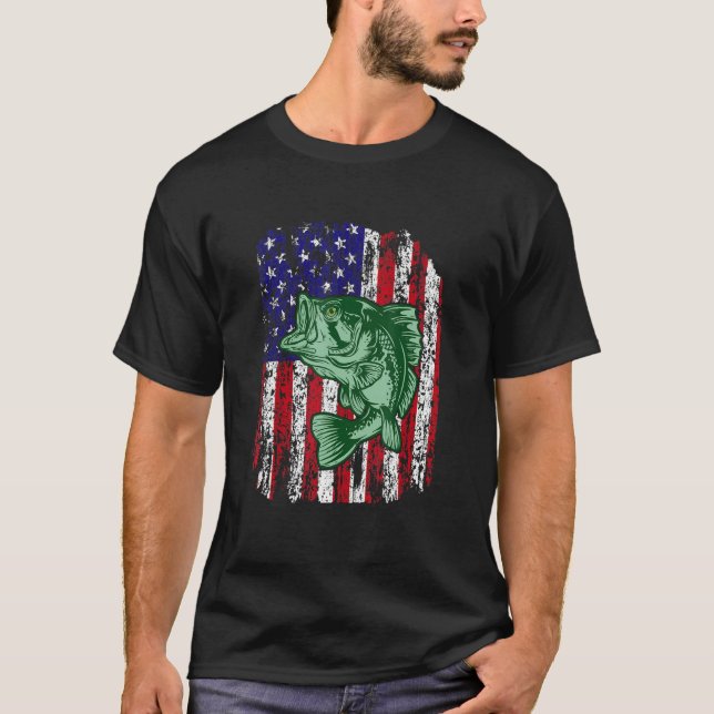 Pro Bass Fishing American Flagga Angler Fisherman  T Shirt (Framsida)