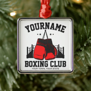 Pro Boxer ADD NAMN Red Handskar Boxing Ring-tränin Julgransprydnad Metall