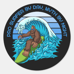 Pro by Day, Myth by night Surfing Bigfoot Runt Klistermärke