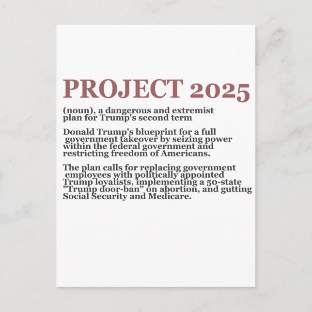 Pro Democracy Anti Project 2025 Republican Trump Vykort (Framsida)