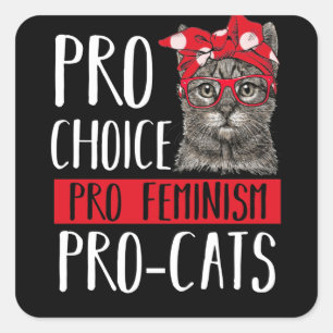 Pro Feminism Pro Cat Cat med Bandana Fyrkantigt Klistermärke