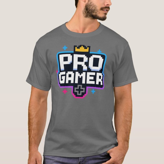PRO GAMER - Pixel Art 8-bitars badge T Shirt (Framsida)