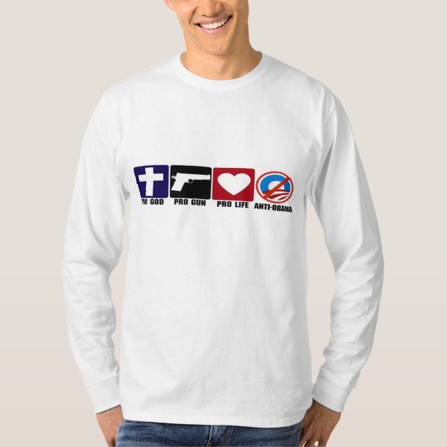 Pro gud, vapen, liv, Anti Obama bildekal Tee Shirt (Framsida)