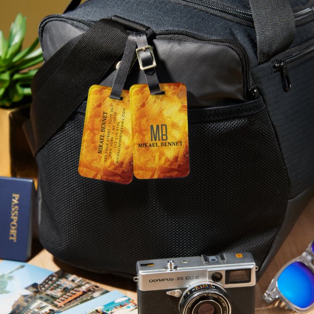 PRO Guld Brushed Metallic Luggage Tag Bagagebricka (Fram & Baksida)