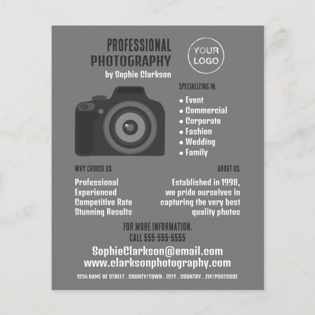 Pro-kameraikon, fotograf, fotouthyrning flygblad (Framsidan)