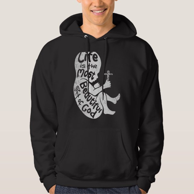 Pro Life Bevackert Gift Christian Abolish Abortion Hoodie (Framsida)
