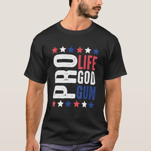 Pro Life God Gun Patriotic Stars och stripes 2nd A T Shirt (Framsida)