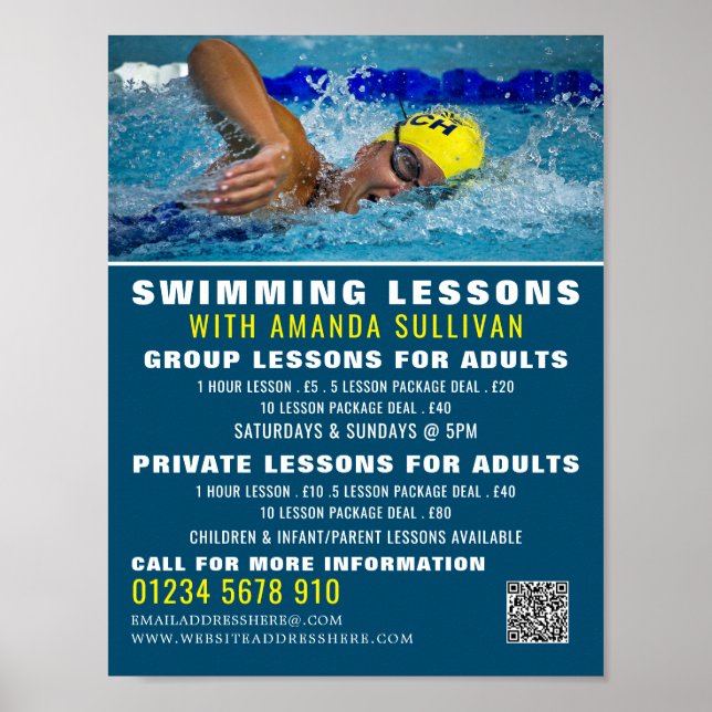 Pro Swimmer, Swimming Lesson Advertising Poster (Framsidan)