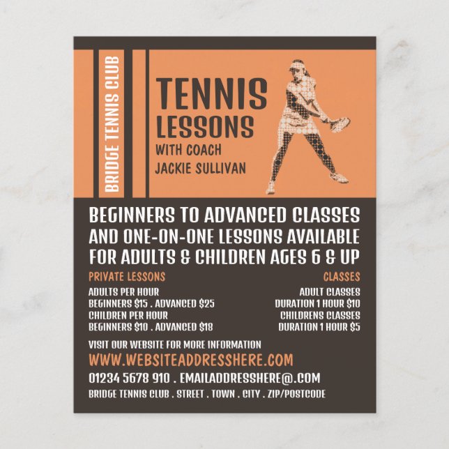 Pro Tennis Player, tennis Lessons/Classes Advert Flygblad (Framsidan)