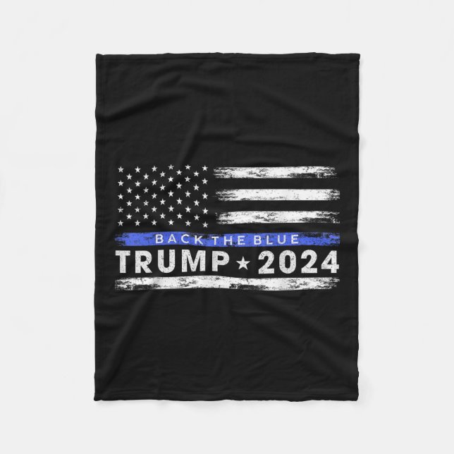 Pro Trump 2024 bakom blå tunn blå linje Fleecefilt (Framsidan)