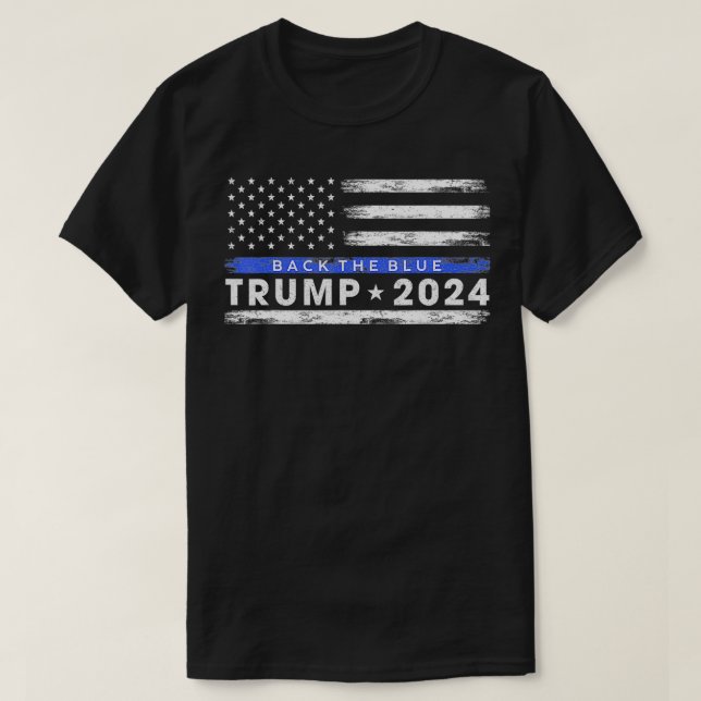 Pro Trump 2024 bakom Blue Thin Blue Line Americ T Shirt (Design framsida)