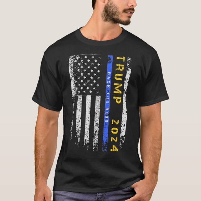 Pro Trump 47 2024 Bakåt blått tunt blått radmärke T Shirt (Framsida)