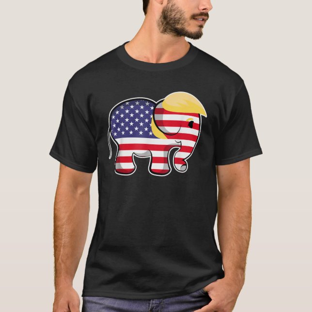 Pro Trump Hair Elephant Rött vitt blått Flagga Rep T Shirt (Framsida)