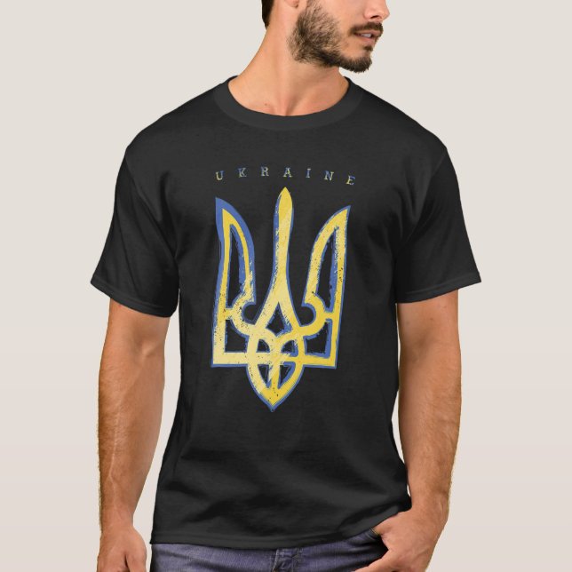 Pro Ukraina Support Flagga Symbol ukrainsk Trident T Shirt (Framsida)