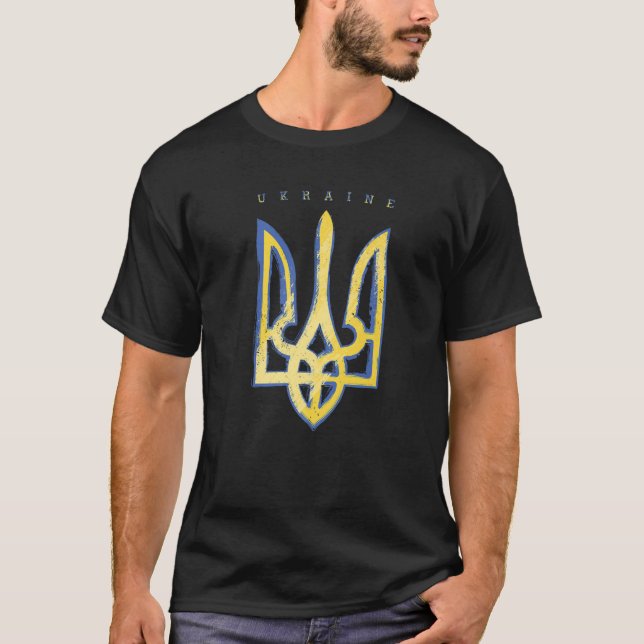 Pro Ukraina Support Flagga Symbol ukrainsk Trident T Shirt (Framsida)